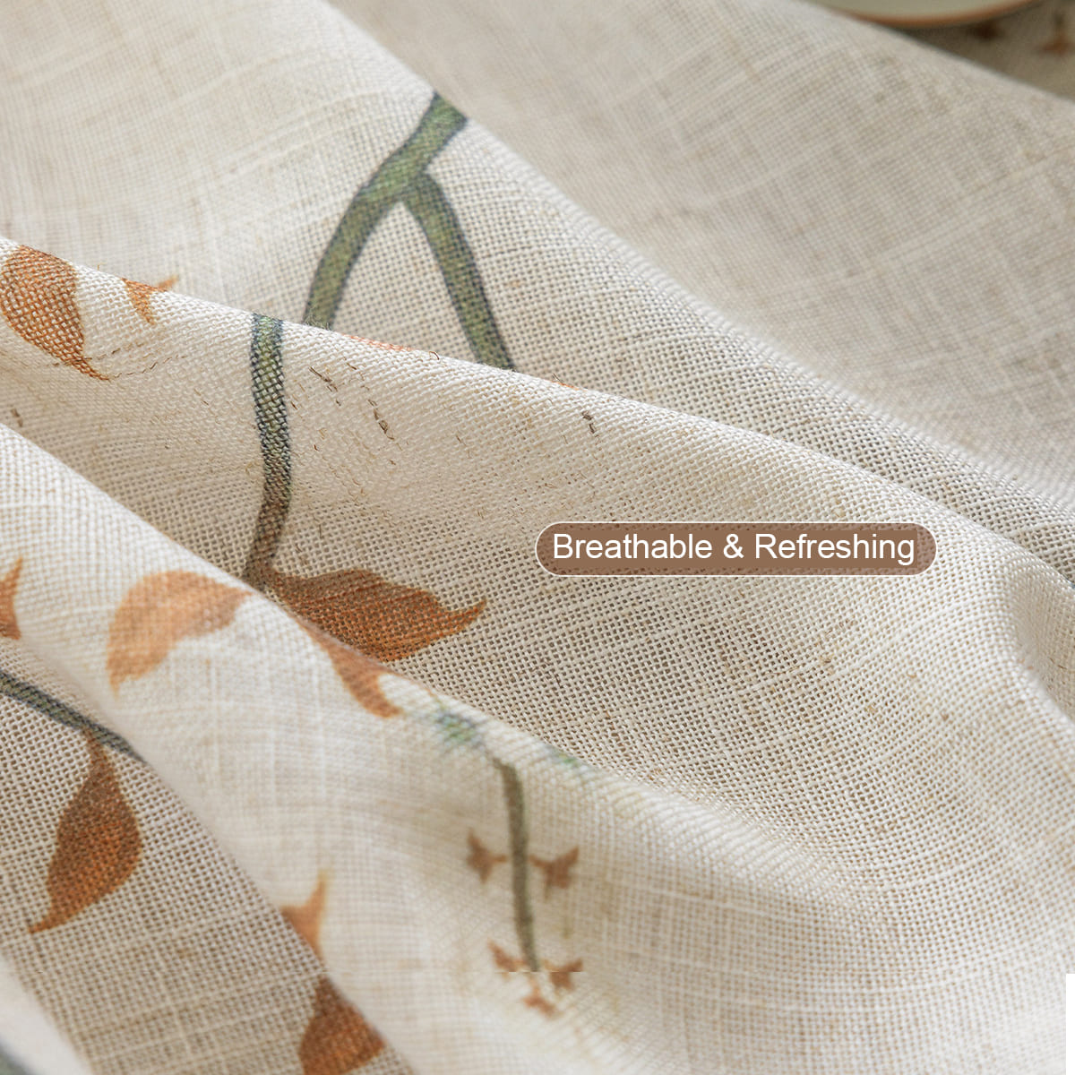 Warm Tone Linen Sheer Autumn Branch & Songbird Privacy Pinch Pleat Sheer Curtain