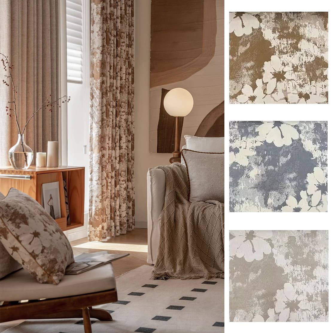 Classic Elegance Brown Chenille Jacquard Floral Bedroom Curtain Room Decor