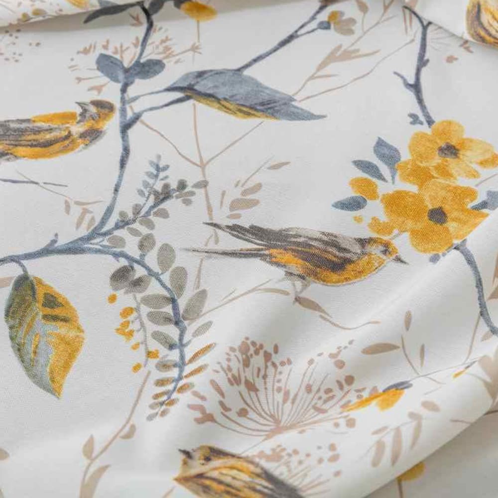 White Yellow Gray Birds Floral Curtains Living Room Blackout Drapes