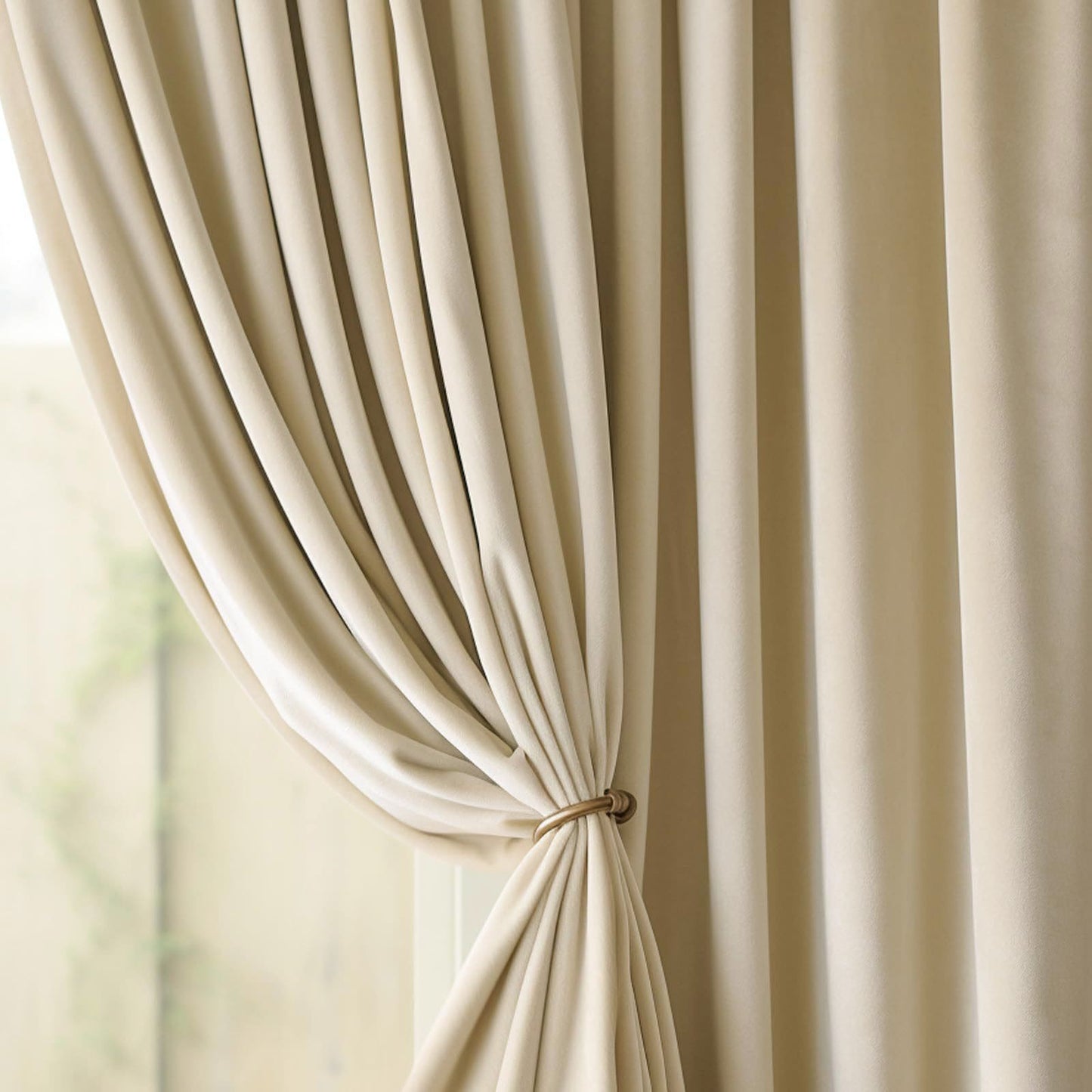 Beige Cream Velvet Balloon Shade Curtains