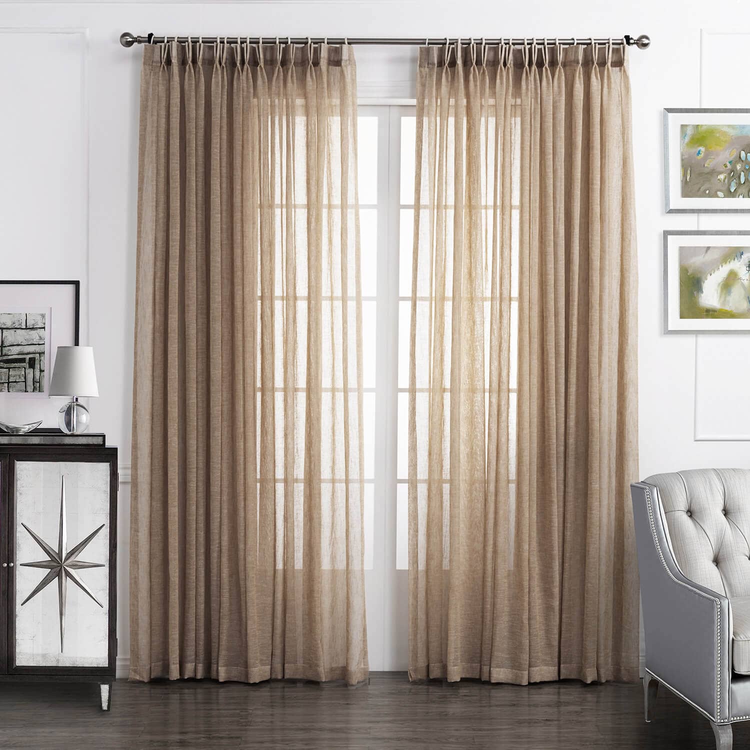 Tan Beige Linen Sheer Curtains