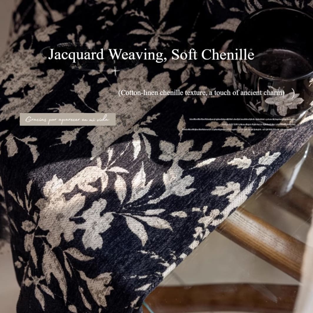 Blackout Retro American Design Chenille Jacquard Black Curtains White Floral