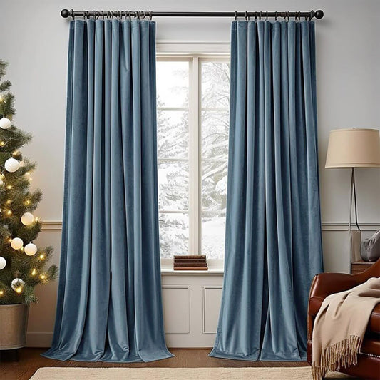Powderblue Velvet Balloon Shade Curtains