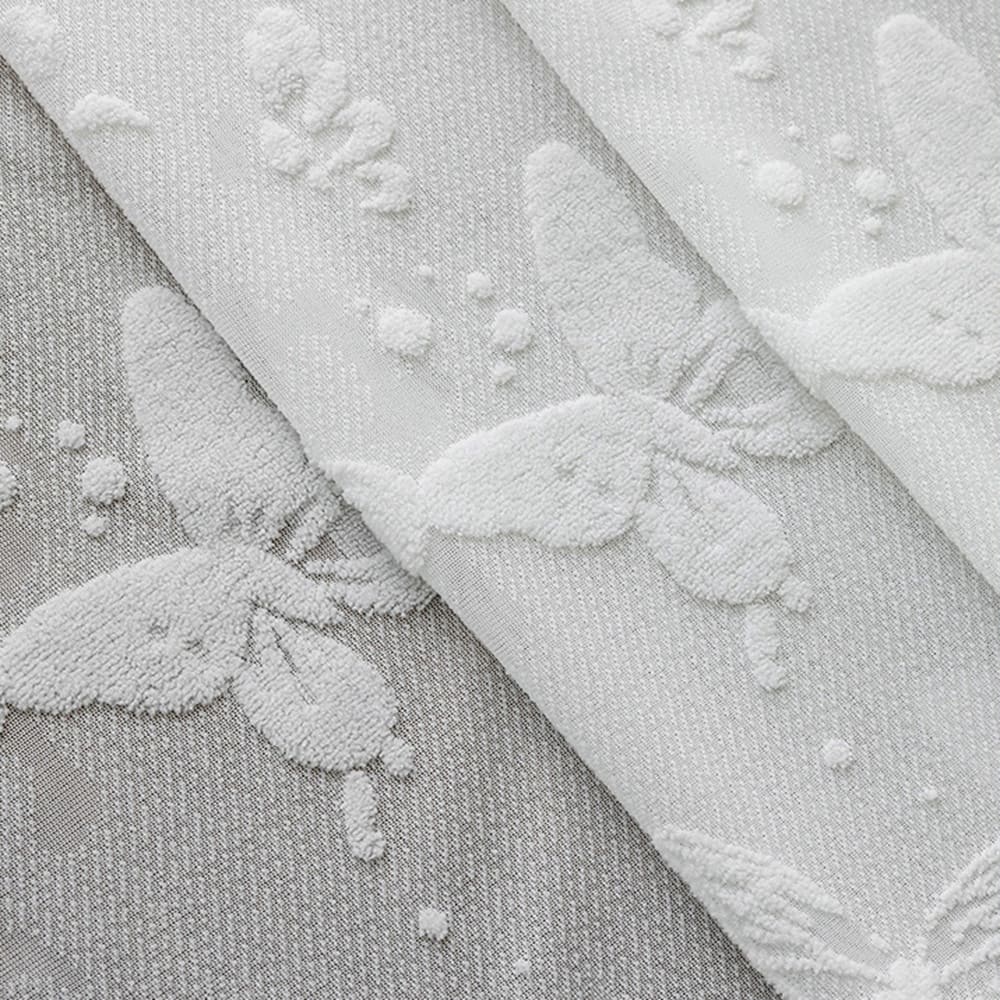 3D Relief Butterfly Ethereal White Sheer Curtains Pinch Pleat Voiles