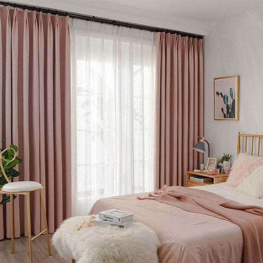 Cheap rose quartz pink pinch pleat curtains cotton linen window drapes