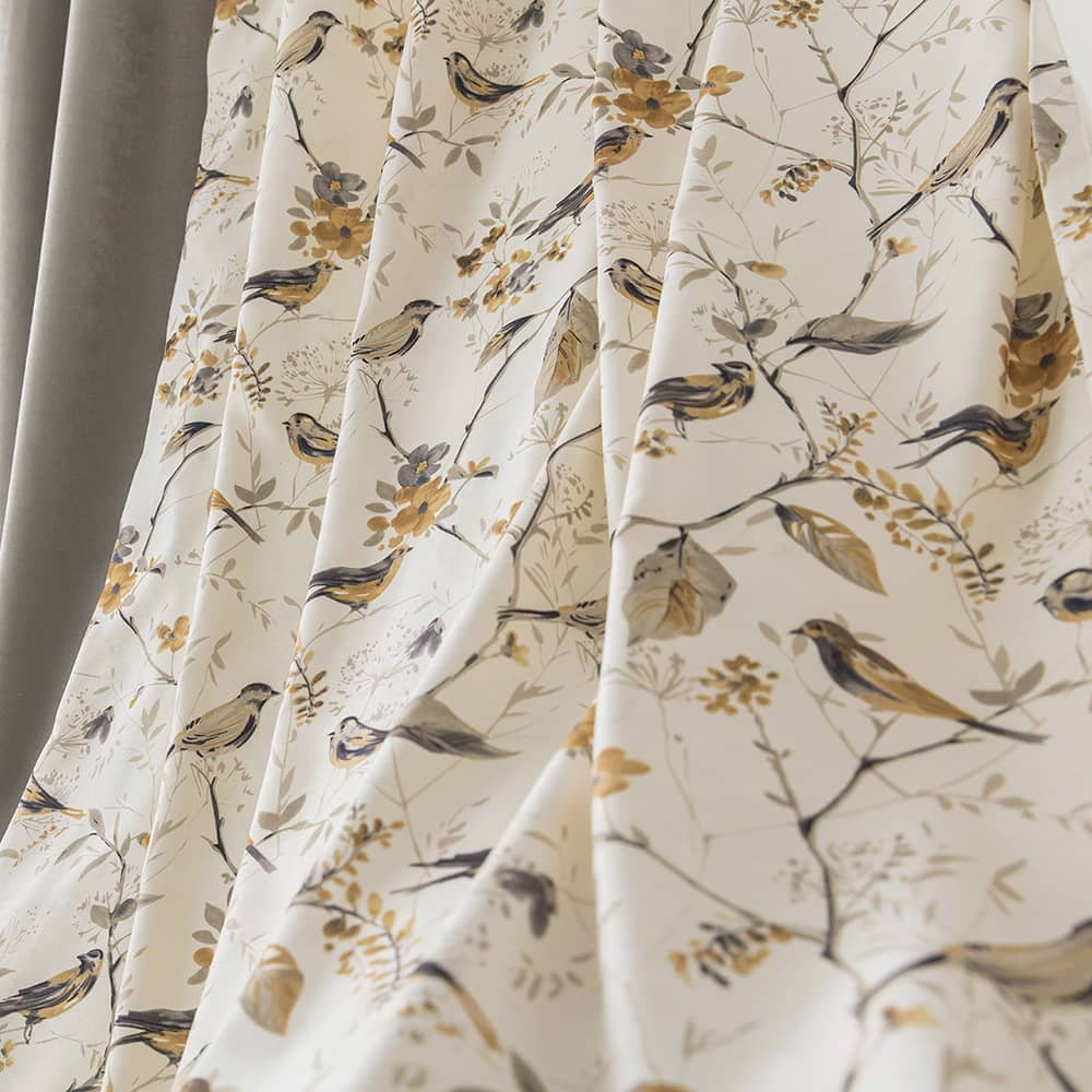 Cheap white yellow gray bird floral blackout curtains for sale