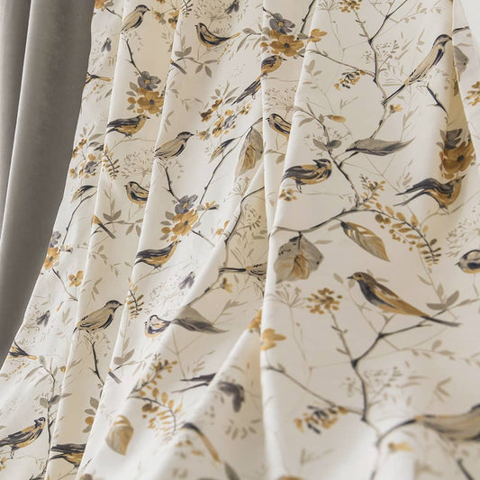 Cheap white yellow gray bird floral blackout curtains for sale