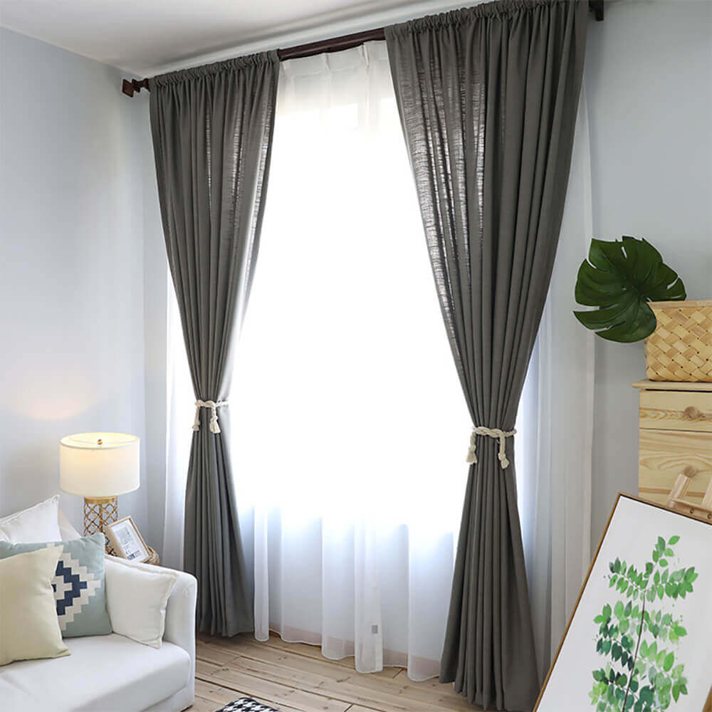 Gray cotton linen room darkening curtains for bedroom modern window drapes