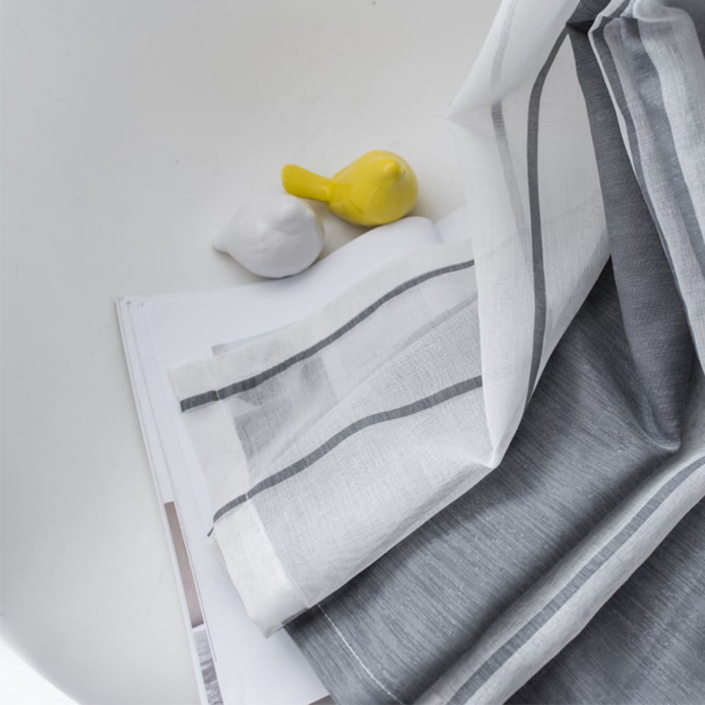 Grey Striped Sheer Curtains for Living Room 2 Panels