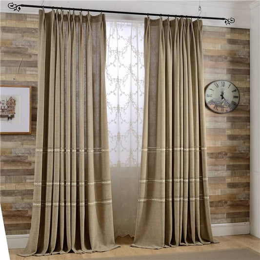 light brown natural linen pinch pleat curtains for sale