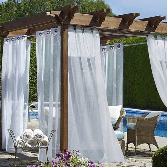 Outdoor waterproof white sheer curtains with grommets patio door sheers