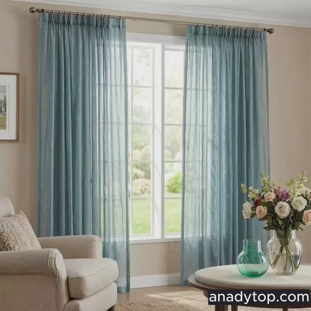 Blue Linen Sheer Curtains for Living Room 2 Panels – Anady Top