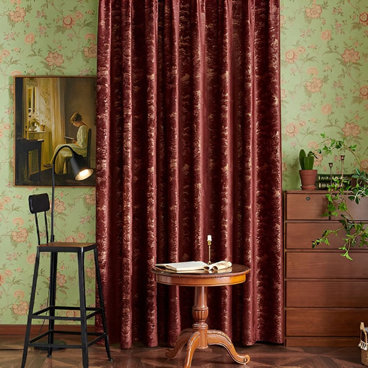 Luxurious Red and Gold Velvet Textured Decorative Balloon Shade Curtains