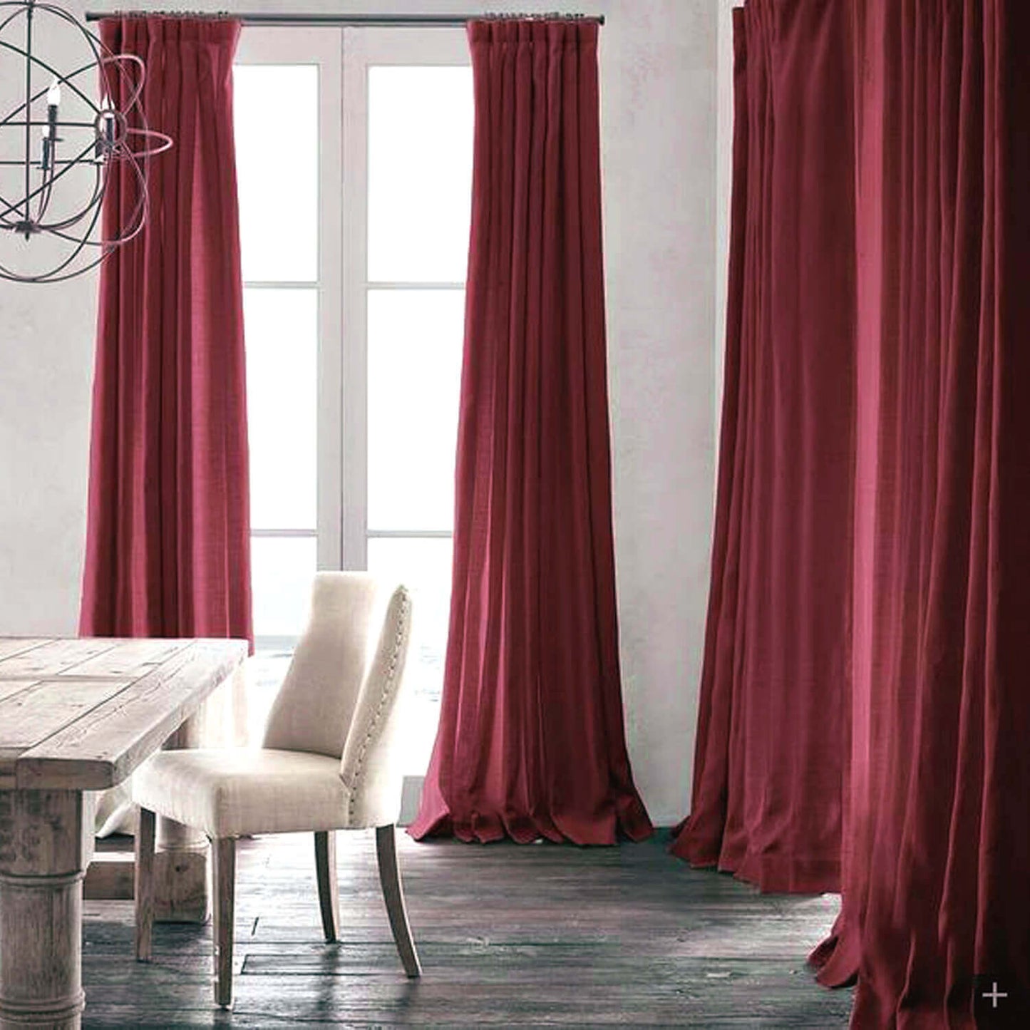 Red natural linen curtains for living room / bedroom 2 curtain panels