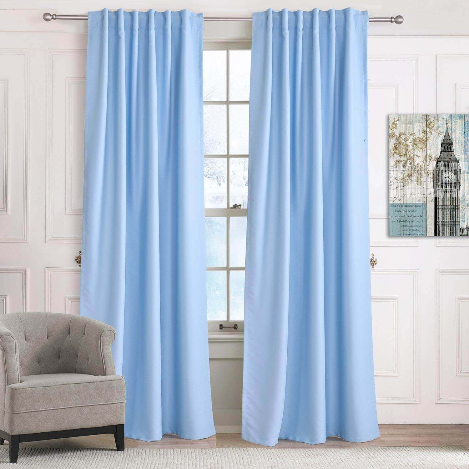 Sky blue curtains for living room window treatments decorative drapes