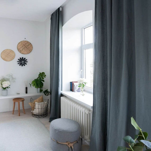 Slate blue gray curtains for living room darkening linen drapes for sale