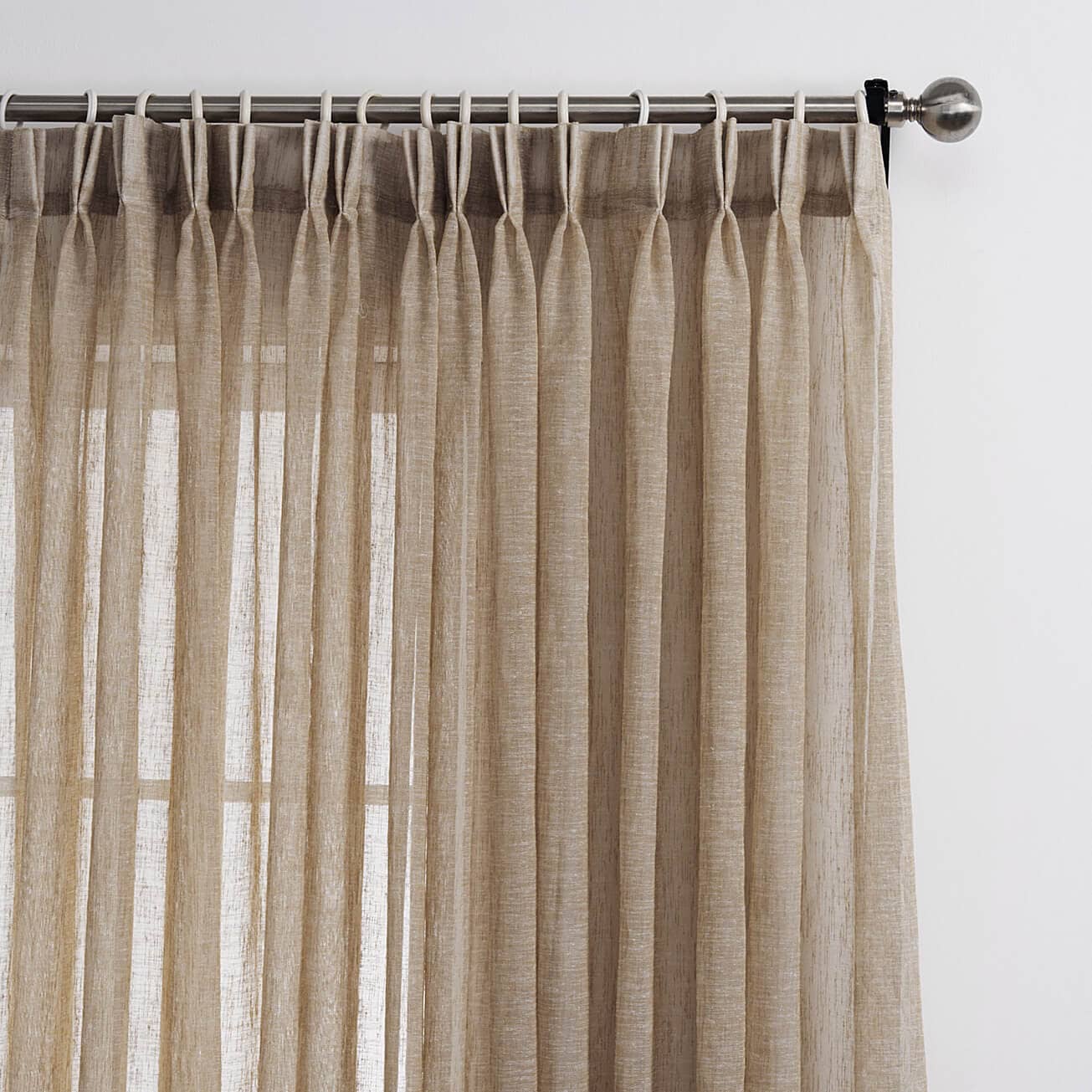 tan pinch pleated sheer linen curtains