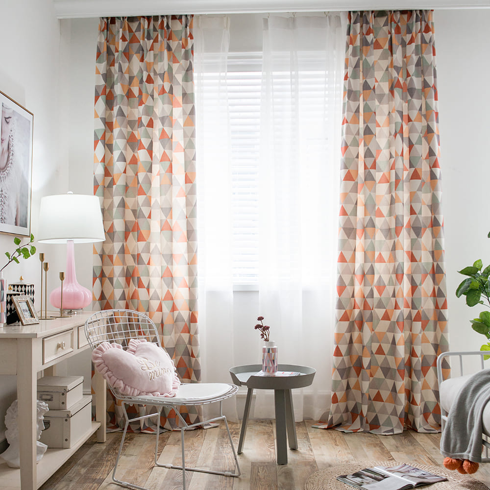 Gray Orange Triangle Chime Curtains Warm Geometry Drapes
