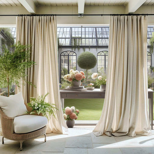 Warm beige linen curtains for living room darkening pinch pleat drapes