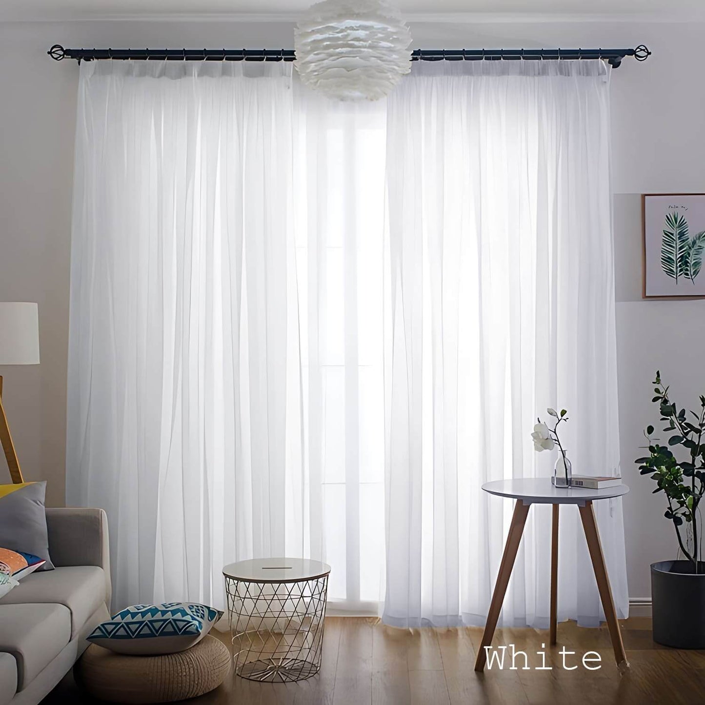 White semi sheer curtains for living room pinch pleated window sheers
