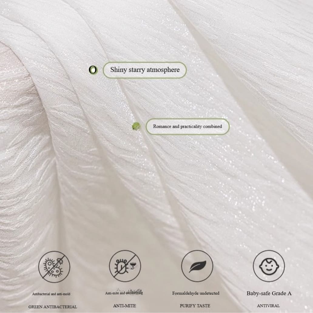 Chic Gleaming White Wave Sheer Pinch Pleat Curtain with Subtle Sparkle