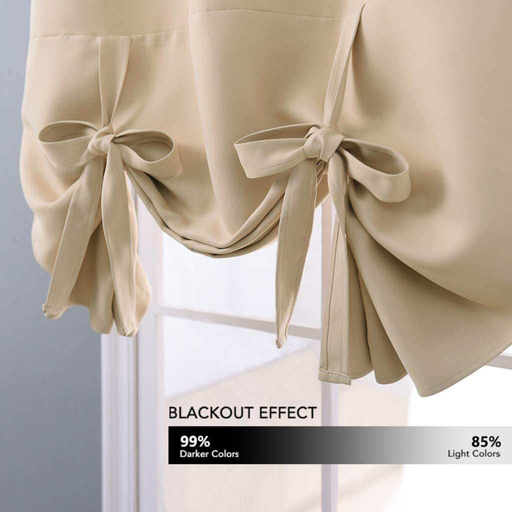Solid Beige Tie Up Adjustable Balloon Roman Shade for Window Anady Top
