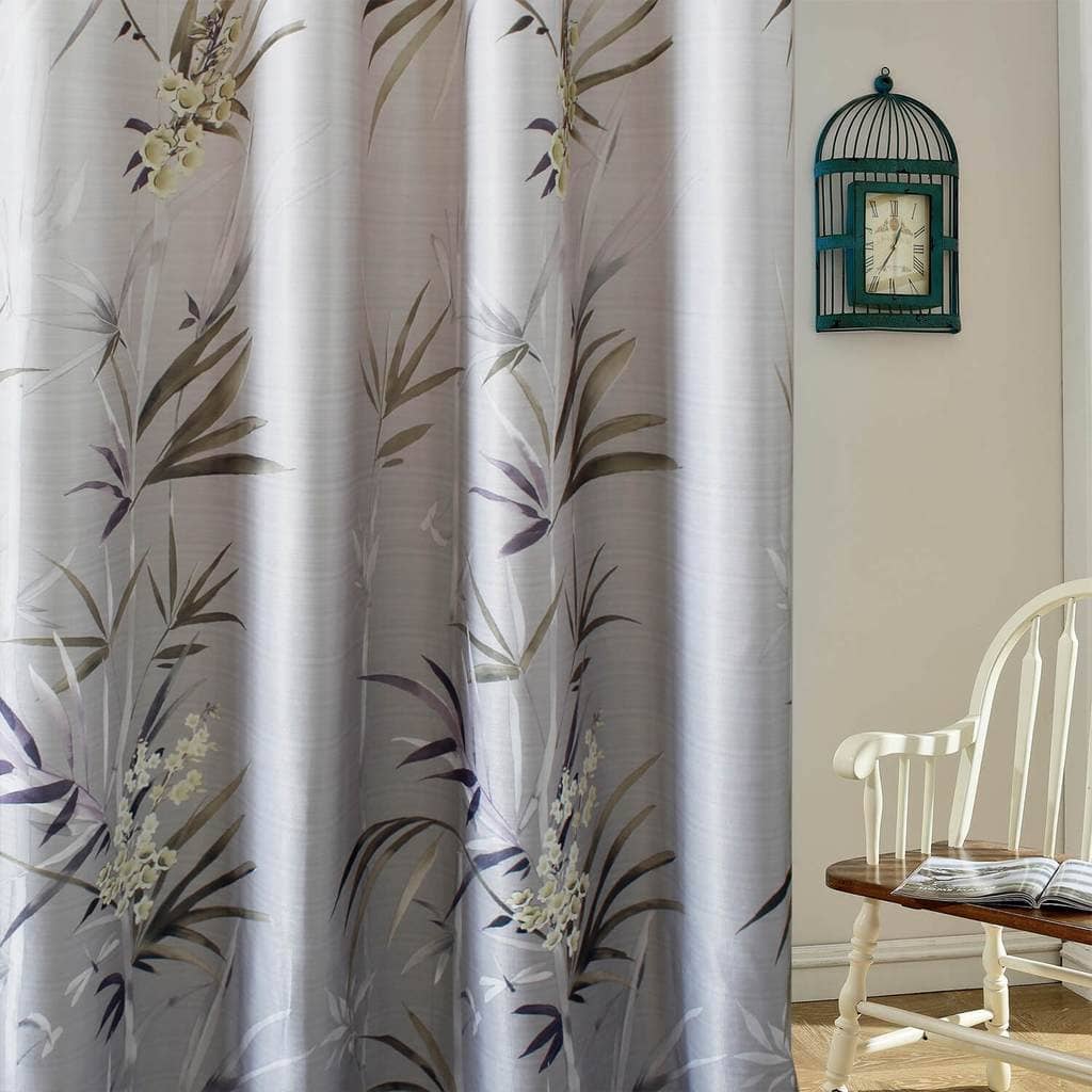 gray bamboo leaf drapes bedroom blackout curtains for sale
