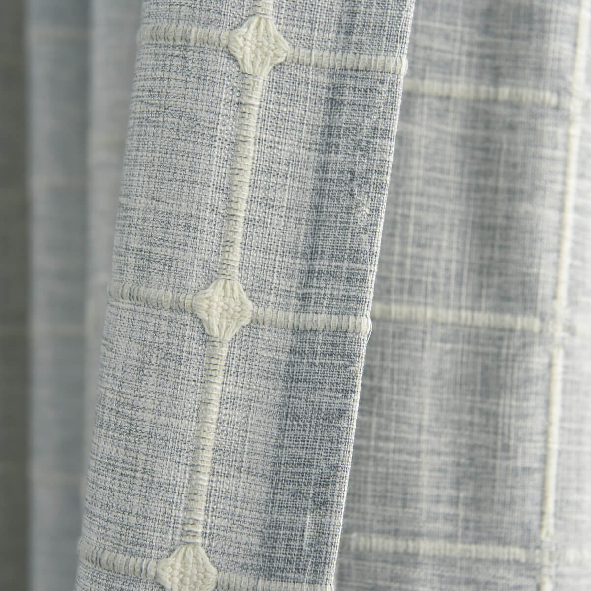 Plaid Embroidered Natural Linen Check Balloon Shade Curtains