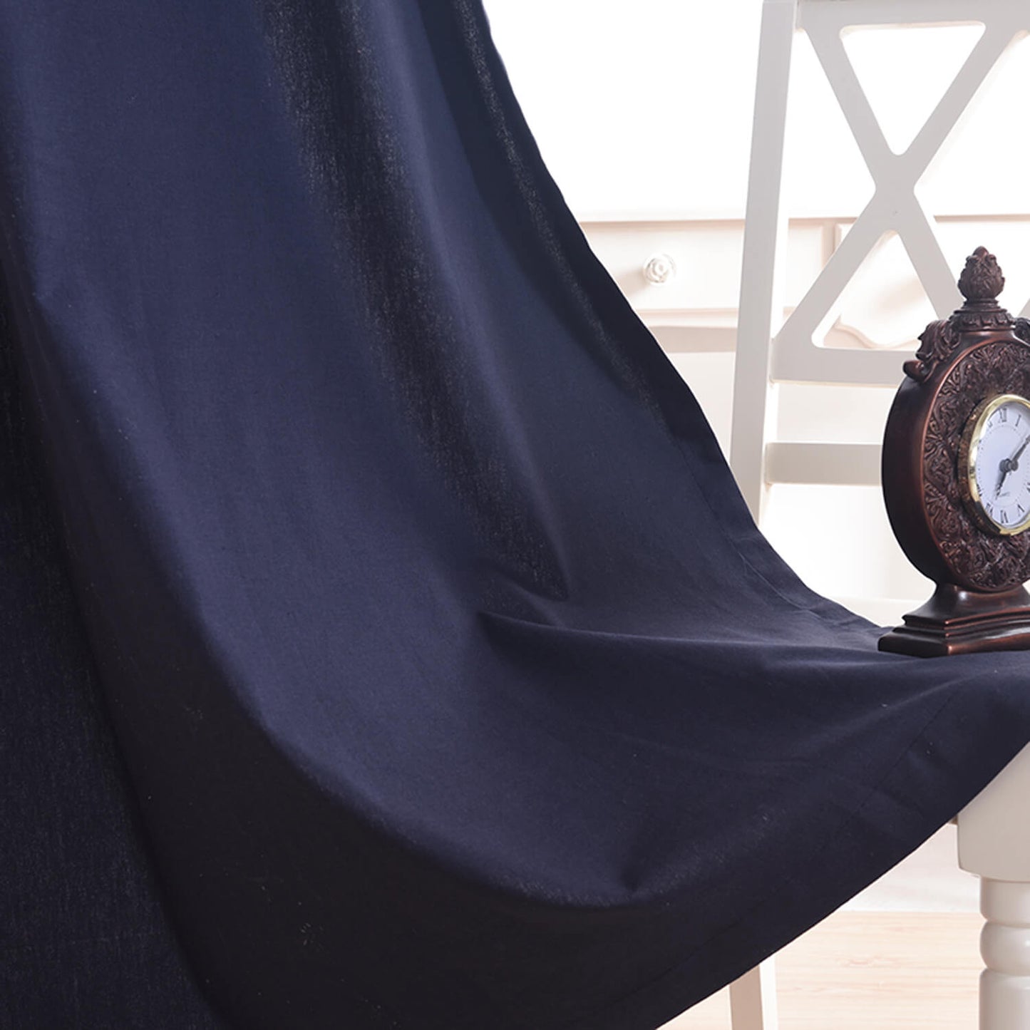 Navy Blue Natural Plain Linen Curtains and Drapes 2 Panels