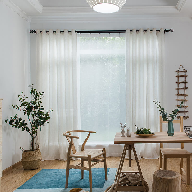 Nature Linen Sheer Curtains for Living Room Cotton Blend Bedroom Voiles 2 Panels - Anady Top Space Design