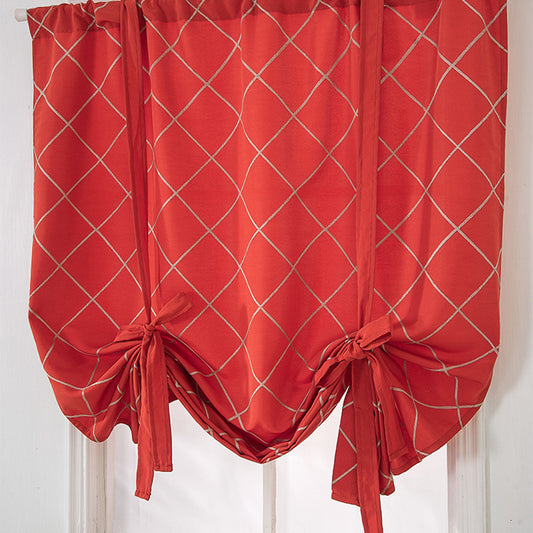 Orange Waterproof Tie Up Adjustable Balloon Curtain Embroidered Plaid Window Drapes