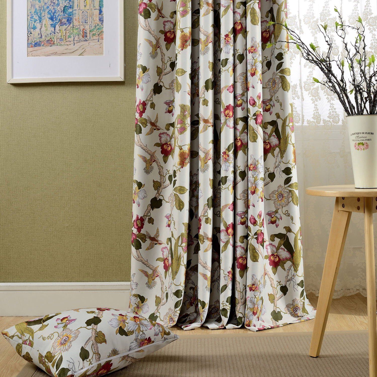 red flower curtains bird pattern curtains and drapes for sale