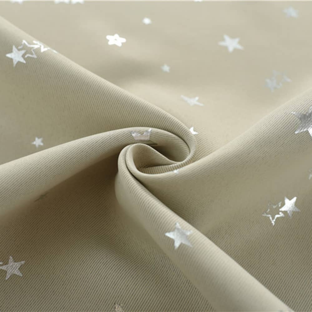 Tie Up Adjustable Balloon Curtain Shade Silver Stars Beige Drapes for Small Window