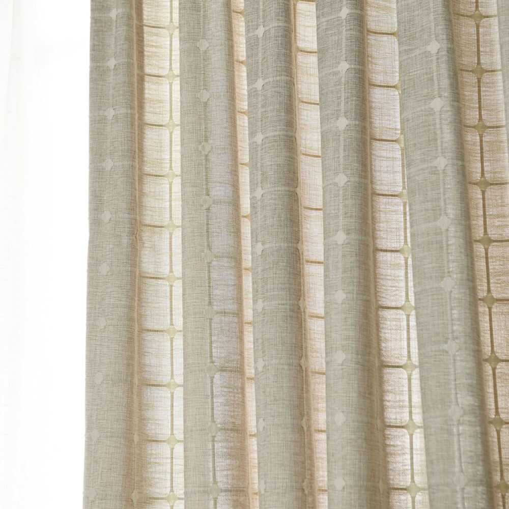 Plaid Embroidered Natural Linen Check Balloon Shade Curtains