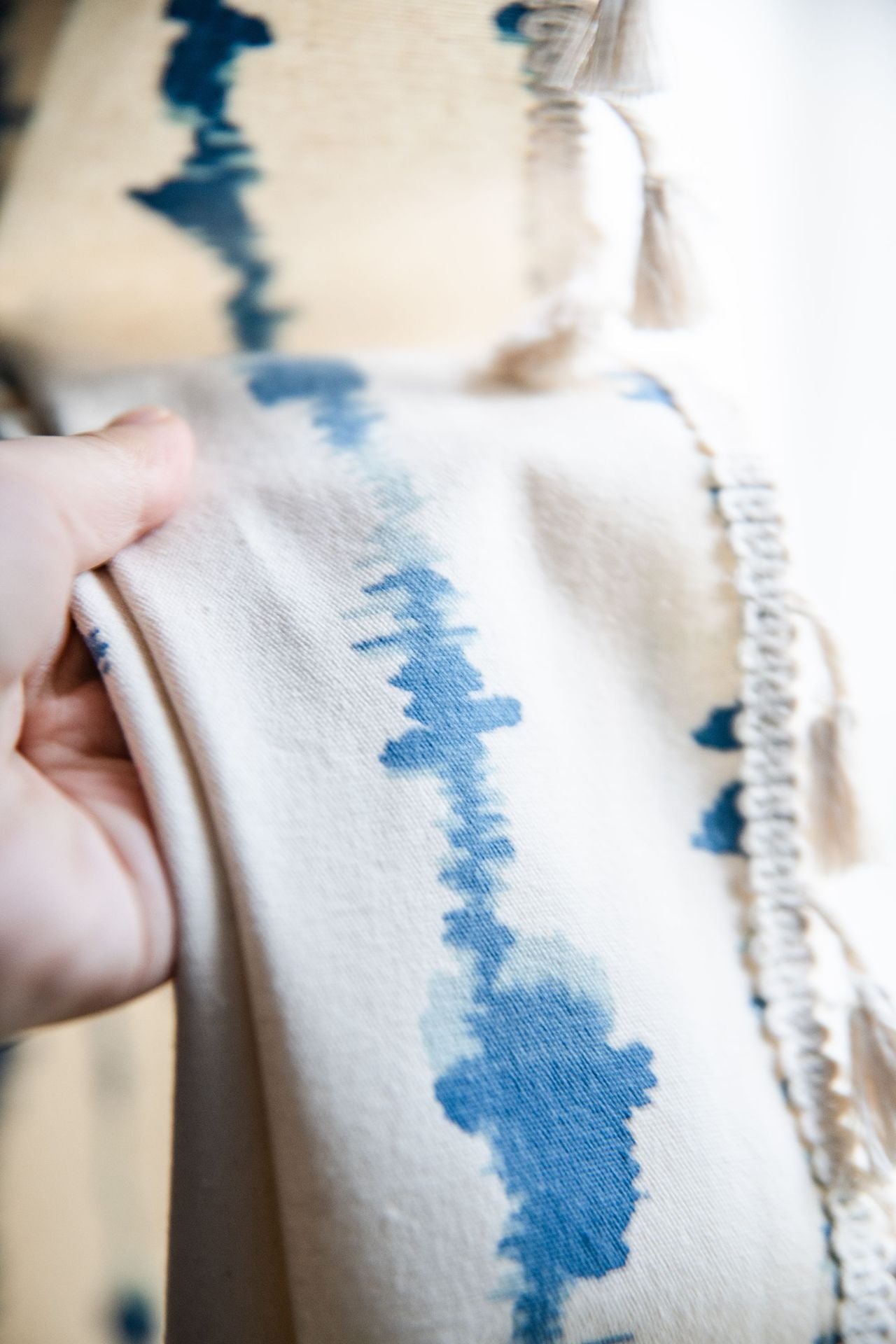 Stylish Blue Vertical Stripe Curtains White Drapes with Tassels