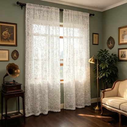 3D Full Roses White Sheer Curtains Romantic Translucidus Tulle Curtains Living Room