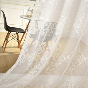White Embroidered Art Sheer Curtains 2 Panels