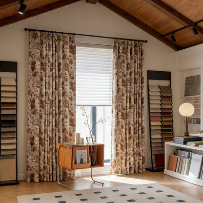 Classic Elegance Brown Chenille Jacquard Floral Bedroom Curtain Room Decor