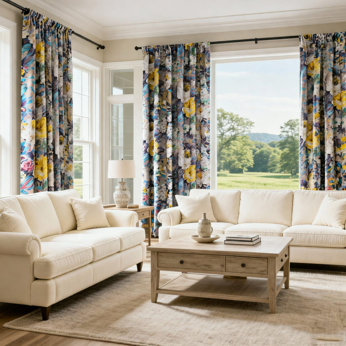 Oil Painting Art Monet Blue and Purple Flowers Garden Curtains 2 Panels Living Room