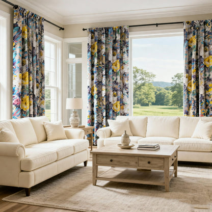 Oil Painting Art Monet Blue and Purple Flowers Garden Curtains 2 Panels Living Room