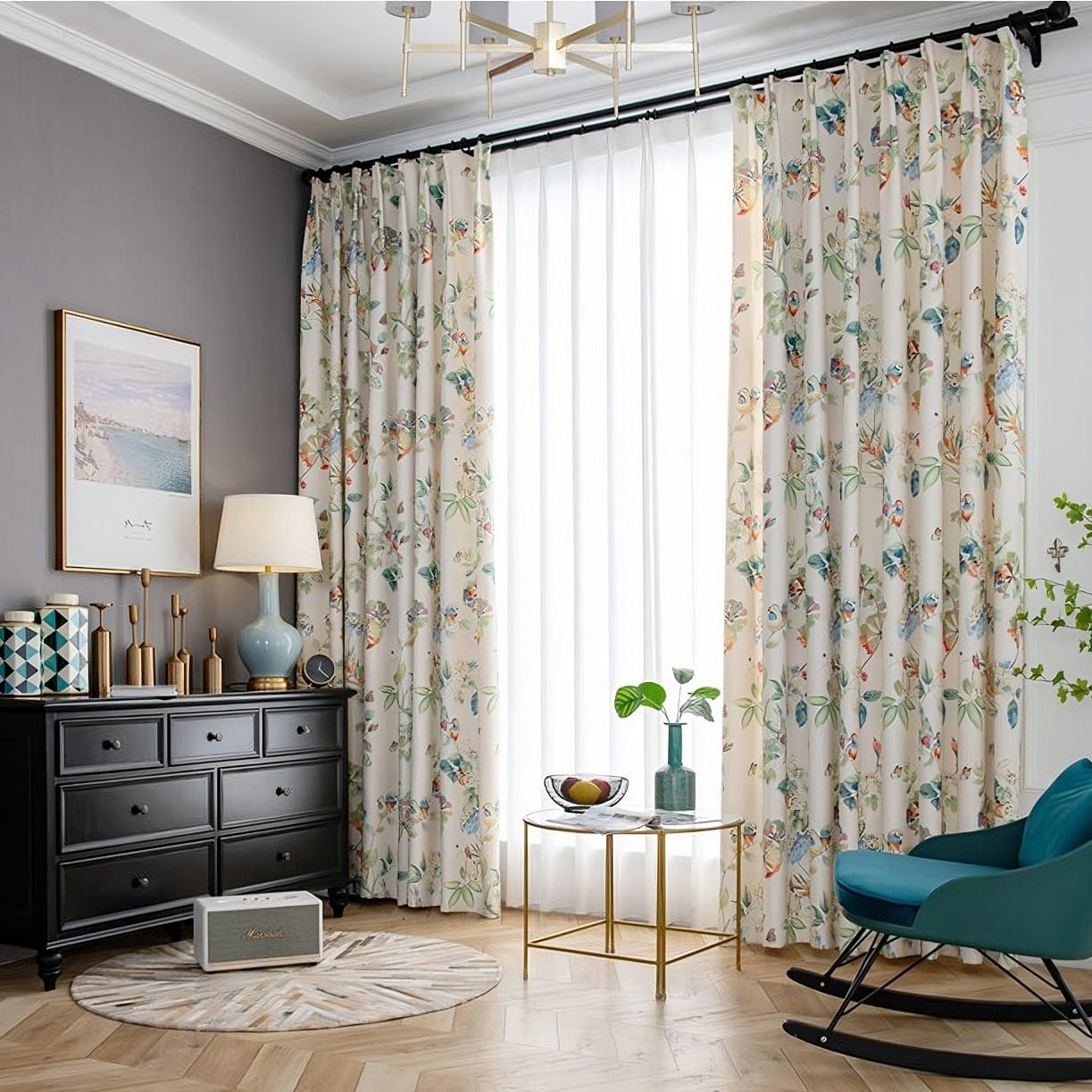 American Country Parrot Flower Curtains Pastoral Natural Style Drapes