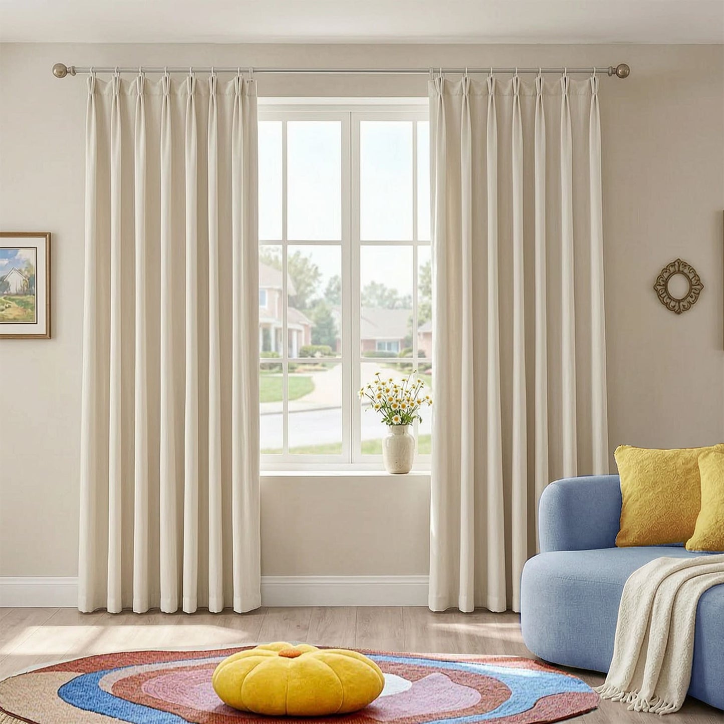 Cream Beige Cat Scratch Resistant Full Blackout Curtains