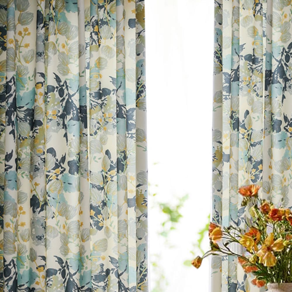 Vibrant Teal & Mint Watercolor Botanical Vine Pinch Pleat Curtains