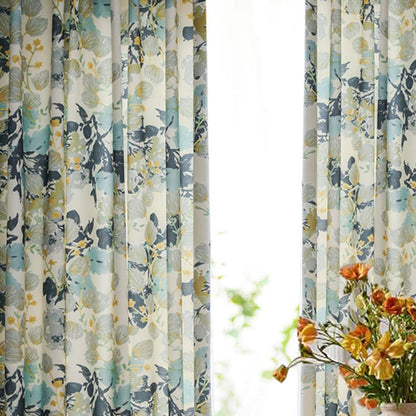 Vibrant Teal & Mint Watercolor Botanical Vine Pinch Pleat Curtains