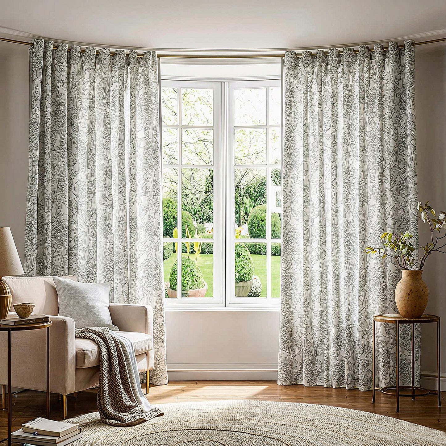 Art Line Drawing Peony Kitchen Curtains Flower Living room Drapes