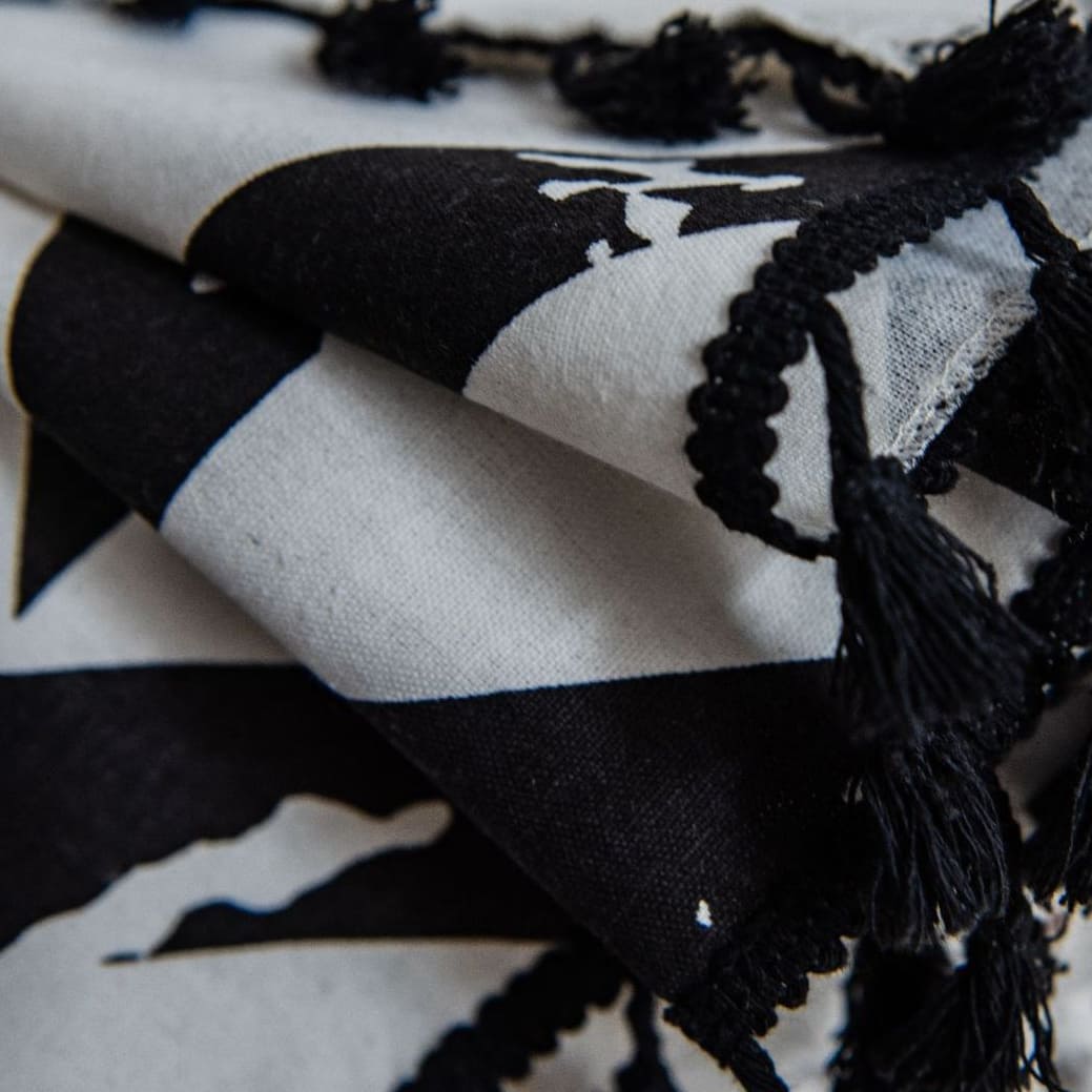 Bold Black White Geometric Zigzag  Curtain - Tasseled Artistic Window Drape for Accent Walls