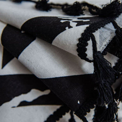 Bold Black White Geometric Zigzag  Curtain - Tasseled Artistic Window Drape for Accent Walls