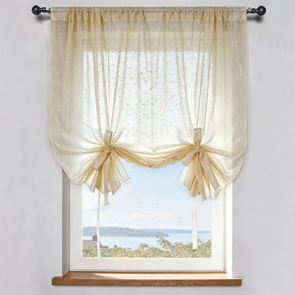 French Chanle Style Graceful Balloon Shade Sheer Curtains Mint Green/Light Brown/White