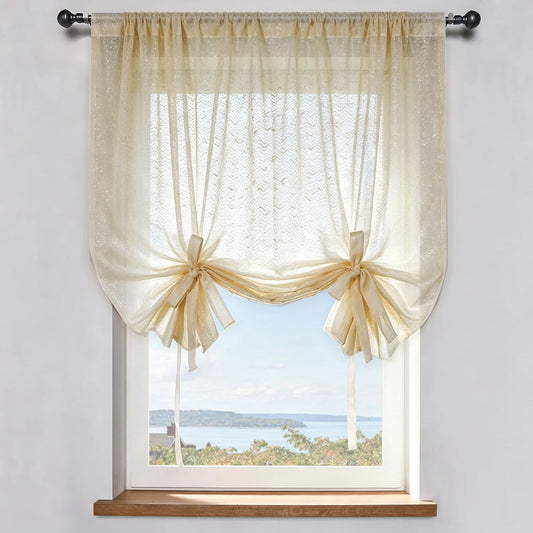 French Chanle Style Graceful Balloon Shade Sheer Curtains Mint Green/Light Brown/White