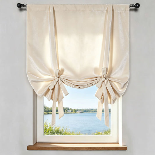 Beige Cream Velvet Balloon Shade Curtains